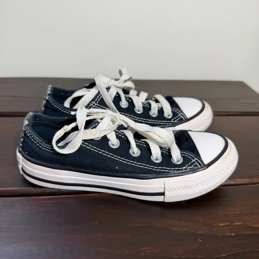 Converse All Star Double Tongue Low Black and White Junior Size 11 Y2K Vintage